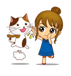 女の子と三毛猫の可愛いスタンプ！（個別スタンプ：11）