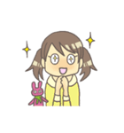 女の子とぬいぐるみうさぎ（個別スタンプ：6）