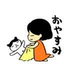 ハチワレ模様の猫と女の子（個別スタンプ：38）