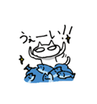 しろいネコと青魚（個別スタンプ：30）