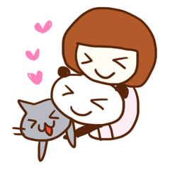 [LINEスタンプ] パンダとねことおかっぱちゃんの画像（メイン）