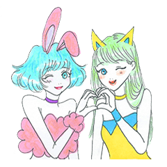 [LINEスタンプ] Bunny girl ＆ Cat girl