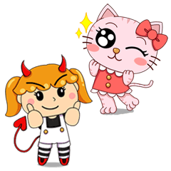 [LINEスタンプ] Big Eyes Meow and Little Devil Girl