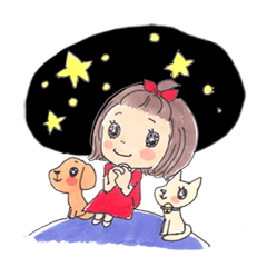 [LINEスタンプ] かーこのほっこりイラスト(女の子と犬猫編)の画像（メイン）