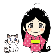 [LINEスタンプ] 黒髪チャコとネコのリモ【英語版】の画像（メイン）