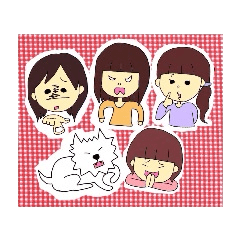 4人の女の子とわんちゃん