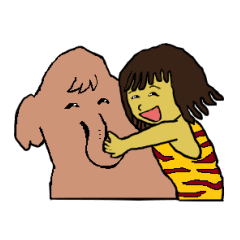 [LINEスタンプ] Childhood friends, mammoth and caveboy.の画像（メイン）