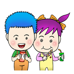 [LINEスタンプ] Blue Hair Boy-Purple Hair Girl (English)