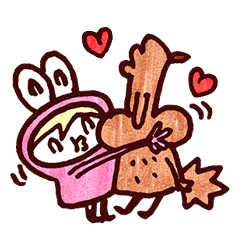 [LINEスタンプ] Pink Frog love Silly Wolf