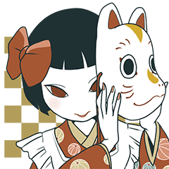 [LINEスタンプ] おかっぱさんときつねさん。