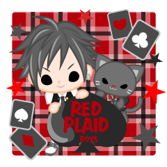 [LINEスタンプ] RED PLAID  boys -japanese-
